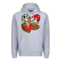 Heather Grey baseball with strawberry hearts Premium Hoodie - texasbilliewilder
