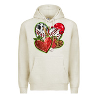Oatmeal Heather baseball with strawberry hearts Premium Hoodie - texasbilliewilder
