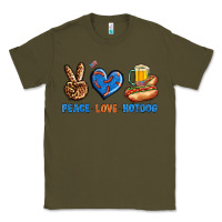 Army Green Peace Love Hotdog Classic Tee - BundleAndBundleShop