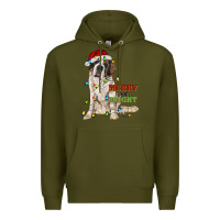 Army Green merry and bright saint bernard Premium Hoodie - RanaPortraitStore