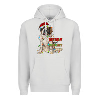Dove Grey merry and bright saint bernard Premium Hoodie - RanaPortraitStore