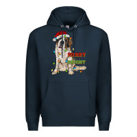 Navy merry and bright saint bernard Premium Hoodie - RanaPortraitStore