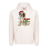 Pale Pink merry and bright saint bernard Premium Hoodie - RanaPortraitStore