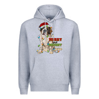 Heather Grey merry and bright saint bernard Premium Hoodie - RanaPortraitStore