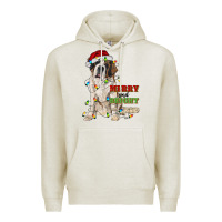 Oatmeal Heather merry and bright saint bernard Premium Hoodie - RanaPortraitStore