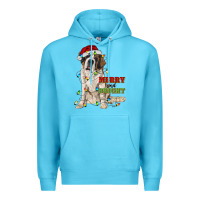 Ocean Blue merry and bright saint bernard Premium Hoodie - RanaPortraitStore