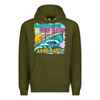 Army Green boat waves sun rays lake days Premium Hoodie - texasbilliewilder