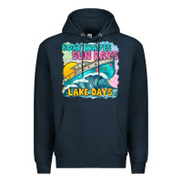 Navy boat waves sun rays lake days Premium Hoodie - texasbilliewilder