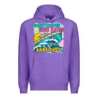Purple boat waves sun rays lake days Premium Hoodie - texasbilliewilder