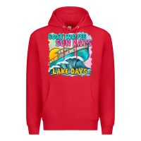 Red boat waves sun rays lake days Premium Hoodie - texasbilliewilder