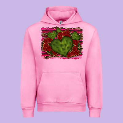Valentine Cactus Heart With Roses Urban Hoodie Designed By Ranaportraitstore