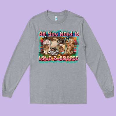 All You Need Is Love & Coffee Long Sleeve Tee Designed By Barkaloodesign