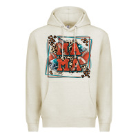 Oatmeal Heather American football mama with leopard Premium Hoodie - Zillion Design Studio