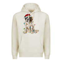 Oatmeal Heather saint bernard with christmas lights Premium Hoodie - RanaPortraitStore