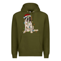 Army Green saint bernard with christmas lights Premium Hoodie - RanaPortraitStore