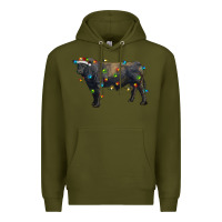 Army Green christmas black angus bull with christmas lights Premium Hoodie - RanaPortraitStore