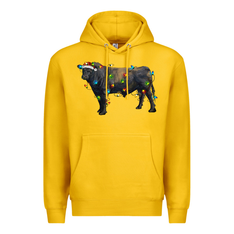 Christmas Black Angus Bull With Christmas Lights Premium Hoodie by RanaPortraitStore | Teevron