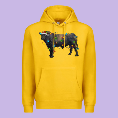 Christmas Black Angus Bull With Christmas Lights Premium Hoodie Designed By Ranaportraitstore