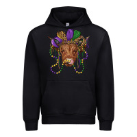 Black highland cow with mardi gras hat Urban Hoodie - RanaPortraitStore