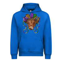 Cobalt highland cow with mardi gras hat Urban Hoodie - RanaPortraitStore