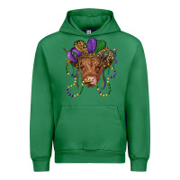 Emerald highland cow with mardi gras hat Urban Hoodie - RanaPortraitStore