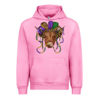 Fuchsia Pink highland cow with mardi gras hat Urban Hoodie - RanaPortraitStore