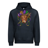 Navy highland cow with mardi gras hat Urban Hoodie - RanaPortraitStore