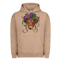 Pigment Burro highland cow with mardi gras hat Urban Hoodie - RanaPortraitStore