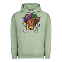 Pigment Oil Green highland cow with mardi gras hat Urban Hoodie - RanaPortraitStore