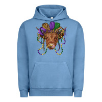 Pigment Pebble Blue highland cow with mardi gras hat Urban Hoodie - RanaPortraitStore