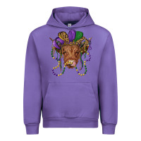 Tulip highland cow with mardi gras hat Urban Hoodie - RanaPortraitStore