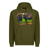 Army Green black angus cattle and bull in barnyard Premium Hoodie - RanaPortraitStore