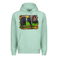 Seafoam black angus cattle and bull in barnyard Premium Hoodie - RanaPortraitStore