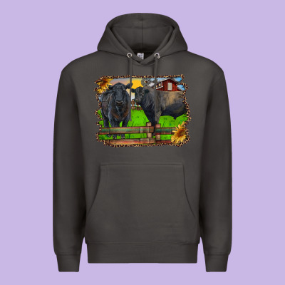 Black Angus Cattle And Bull In Barnyard Premium Hoodie Designed By Ranaportraitstore