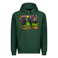 Sports Green black angus cattle and bull in barnyard Premium Hoodie - RanaPortraitStore