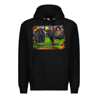 Black black angus cattle and bull in barnyard Premium Hoodie - RanaPortraitStore
