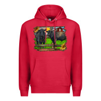 Cardinal black angus cattle and bull in barnyard Premium Hoodie - RanaPortraitStore