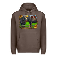 Coffee black angus cattle and bull in barnyard Premium Hoodie - RanaPortraitStore