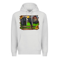 Dove Grey black angus cattle and bull in barnyard Premium Hoodie - RanaPortraitStore