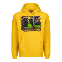 Lemon black angus cattle and bull in barnyard Premium Hoodie - RanaPortraitStore