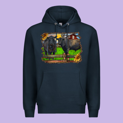 Black Angus Cattle And Bull In Barnyard Premium Hoodie Designed By Ranaportraitstore