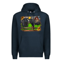 Navy black angus cattle and bull in barnyard Premium Hoodie - RanaPortraitStore