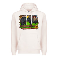Pale Pink black angus cattle and bull in barnyard Premium Hoodie - RanaPortraitStore