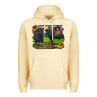 Pina Colada black angus cattle and bull in barnyard Premium Hoodie - RanaPortraitStore