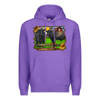 Purple black angus cattle and bull in barnyard Premium Hoodie - RanaPortraitStore