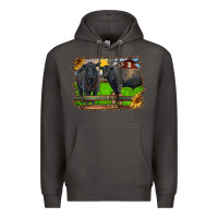 Smoke black angus cattle and bull in barnyard Premium Hoodie - RanaPortraitStore