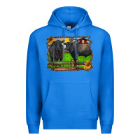 True Royal black angus cattle and bull in barnyard Premium Hoodie - RanaPortraitStore