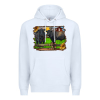 White black angus cattle and bull in barnyard Premium Hoodie - RanaPortraitStore