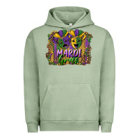 Pigment Oil Green mardi gras mask with leopard background Urban Hoodie - RanaPortraitStore