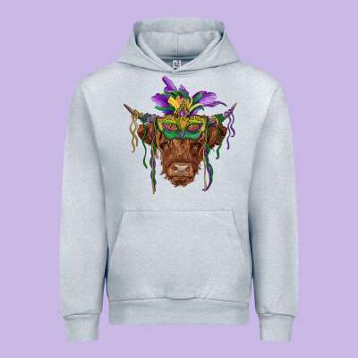 Mardi Gras Mask Highland Cow Urban Hoodie Designed By Ranaportraitstore